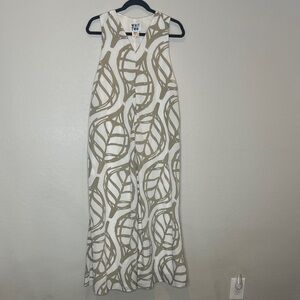 Whit Two Cream and Tan Leaf Print Maxi Dress size XXS